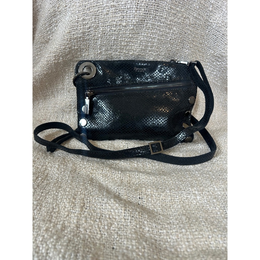 Hammitt Nash Small Black Snakeskin Embossed Crossbody Wristlet Clutch Handbag